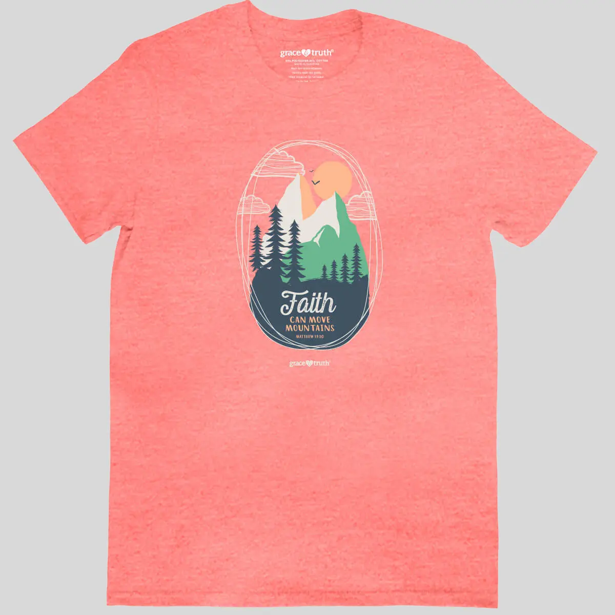 grace & truth Women's Knit T-Shirt - Casual, Fitted, Round Neck, Short Sleeve, Faith Can Move Mountains
