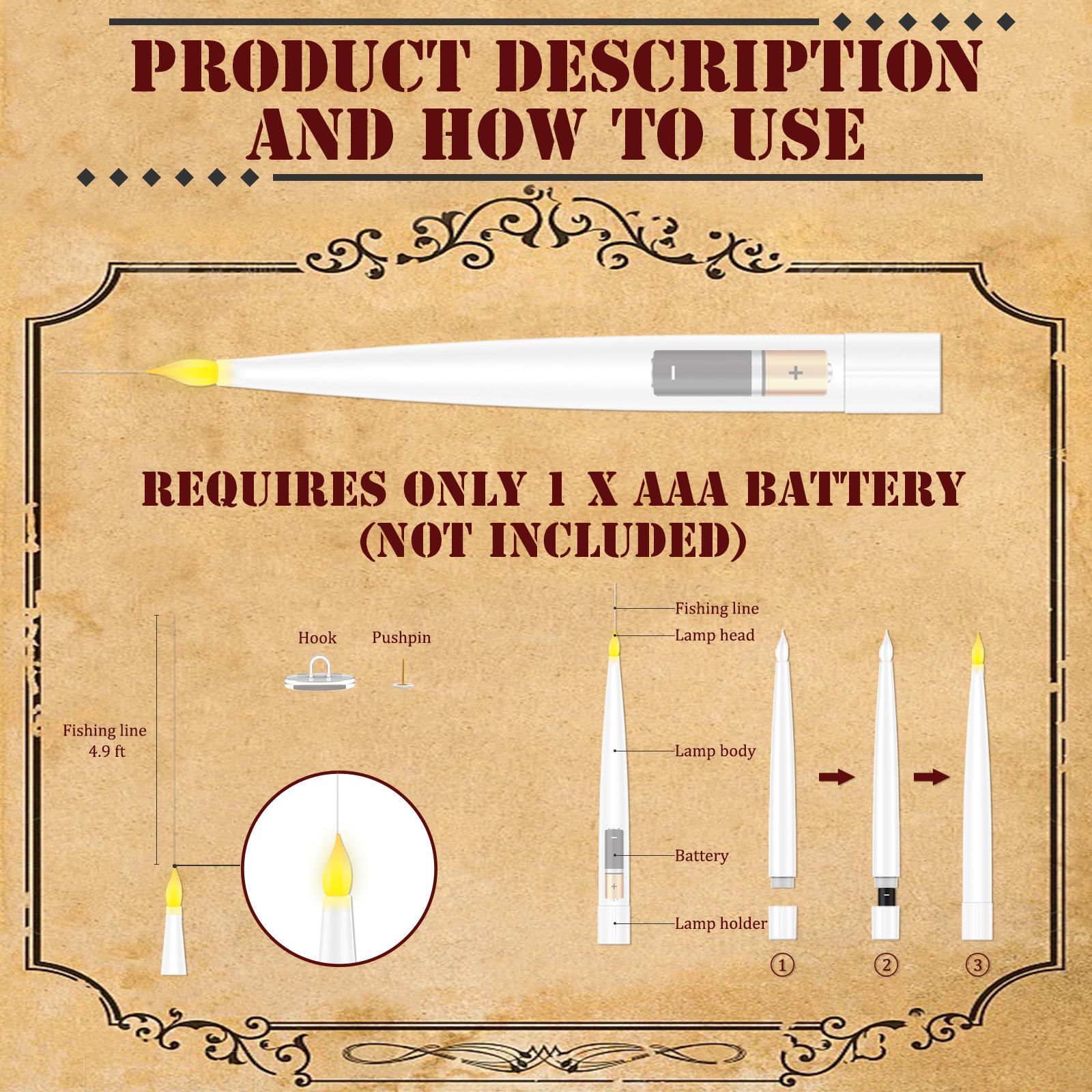 Magical Floating LED Candles with Wand Remote – Flameless Flickering Window Candles for Christmas & Halloween Decor, Battery Operated