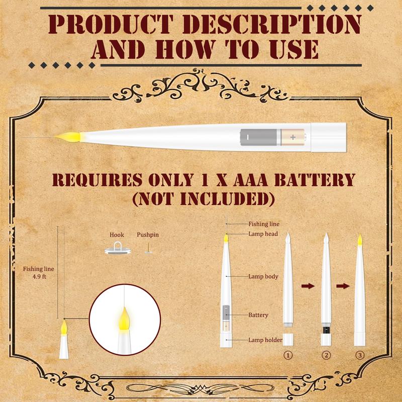 Magical Floating LED Candles with Wand Remote – Flameless Flickering Window Candles for Christmas & Halloween Decor, Battery Operated