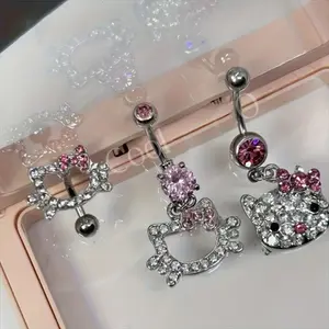 Sanrio Kiki Bell Belly Ring with Crystal Decoration, Y2K Fashion Alloy Navel Jewelry, Ideal Birthday & Valentine Gift