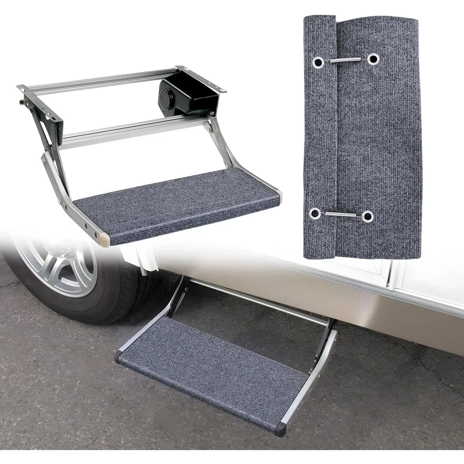 Nilight RV Step Covers 1 Pack 18 inch, Fits 8-11" Deep Camper Steps Adjustable Wrap Around RV Step Rug with Spring Works on Electrical & Manual RV Stairs Carpet for Camper Trailers Steps Outside, Gray