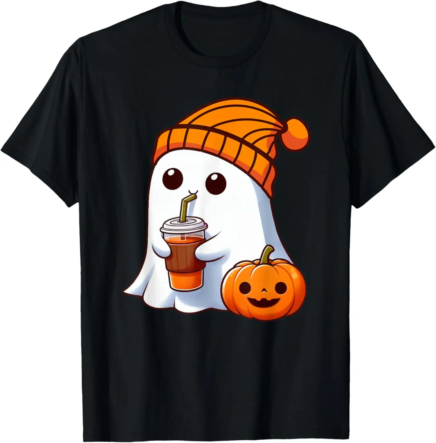 Halloween Costume Ghost Drinking Pumpkin Men Women  T-Shirt