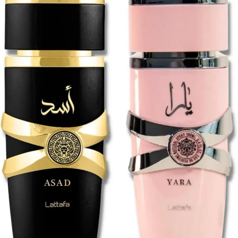 Lattafa for Unisex 2 Piece Eau de Parfum Gift Set (Asad for Men + Yara for Women) 3.4 Ounce/100 ml each