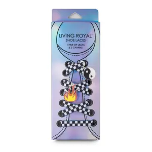 Checker Shoelaces + Charm Set  | Flat Stretch Elastic No-Tie Shoelaces - Unisex Shoe Laces Set with Charm For Sneakers, Athletic Shoe or More - Perfect Gift For Family & Friends