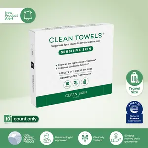 CLEAN SKIN CLUB Sensitive Skin Travel Pack 10 Face Towels XL  TSA-Approved
