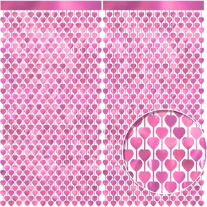 2 Pack 3.3x6.6ft  Foil Heart Tinsel Curtain - Gleaming Iridescent Tinsel Shapes for Valentine's Decorations, Love Celebrations, Affectionate Events, Decor Expressing Warm & Connection