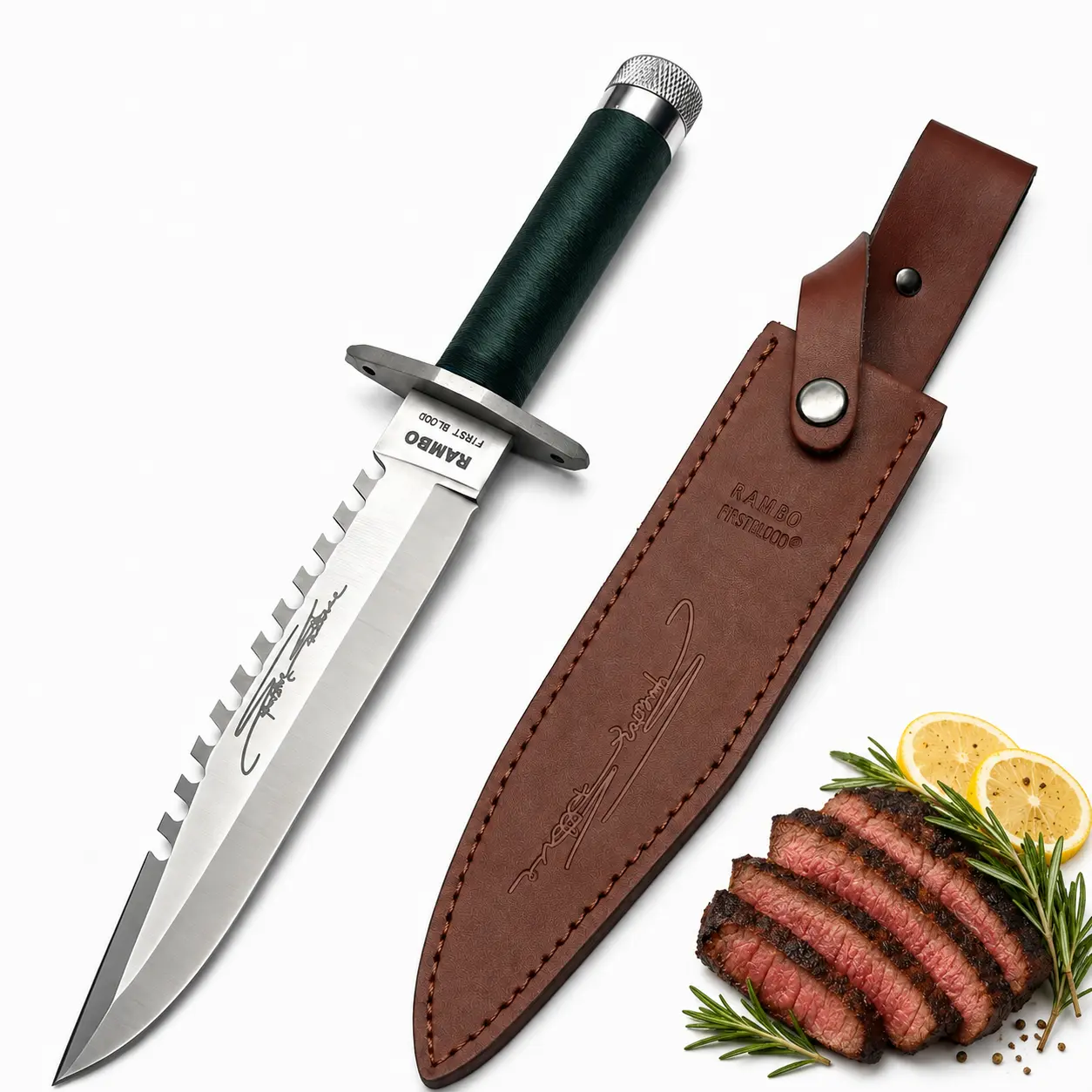 Minimalist Daily Use Kitchen Knife - Green Textured Handle, Polished Silver Blade, Protective Brown Storage Sleeve with Cover for Meat, Vegetable Prep, Protective Sleeve
