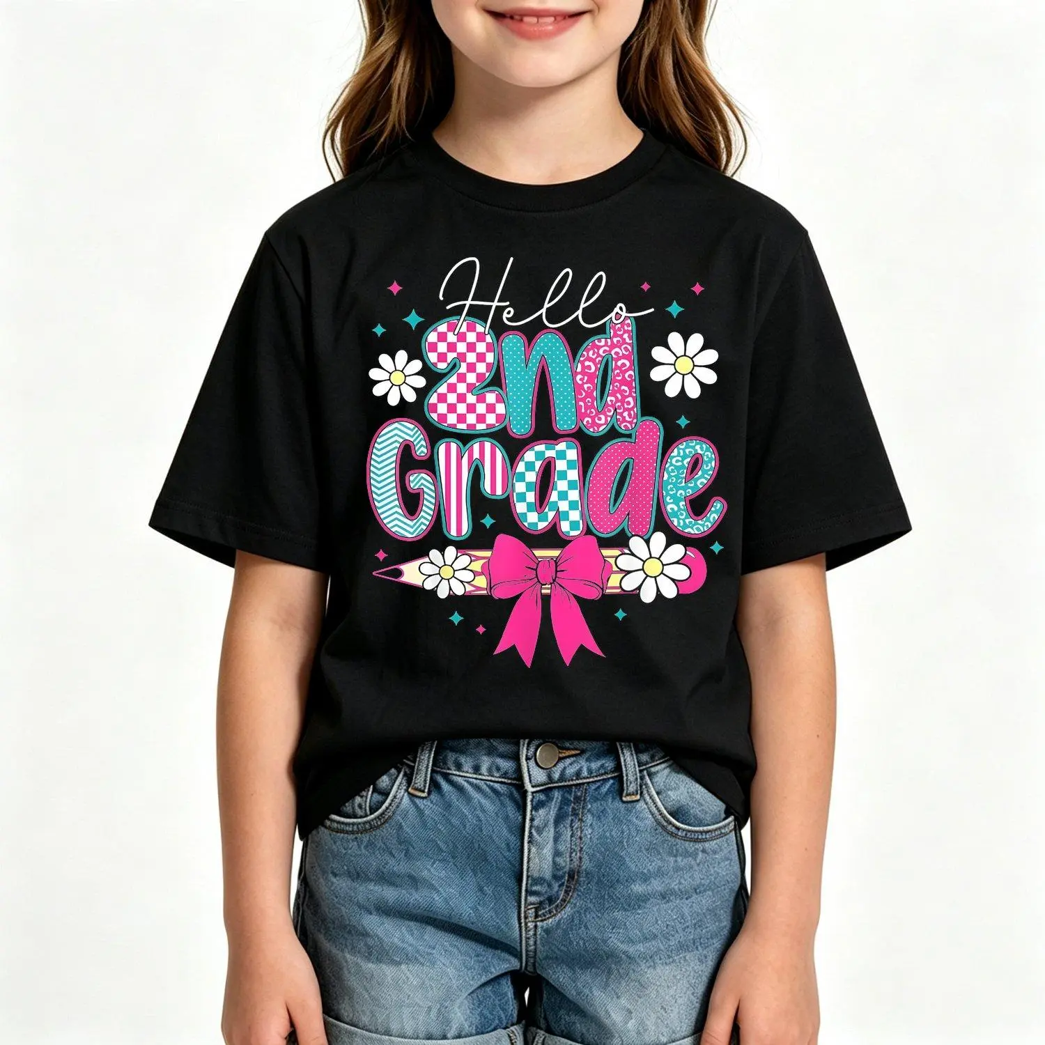 Back to School Hello Second Grade Team Kids Cotton T Shirt Unisex Boys Girls Casual Comfortable Breathable Crew Neck Tee Soft Pure Cotton