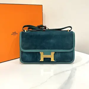 Pre-owned Hermes Constance Elan Bag Doblis Suede Entrupy Classic Design with Gold Hardware