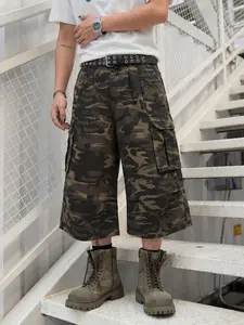 Men's Summer Camo Workwear Shorts, Loose Fit Casual Mid-Thigh Camouflage Cargo Pocket Pants, Street Style Men's Clothing, Comfortable and Stylish, Menswear