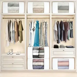 3/6pcs Clothing Storage Bags, Foldable Thick Fabric Blanket Bag, Bedroom Closet Clothes Quilt Organizer Container