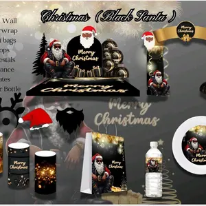 Customizable Black Santa Christmas Digital Party Template Bundle for Personalized Celebrations Decor