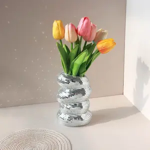 Silver Color Spiral Vase, Disco Style Decorative Vase for Flowers, Elegant Centerpiece for Home/kitchen Decoration, Stylish Floral Accessory