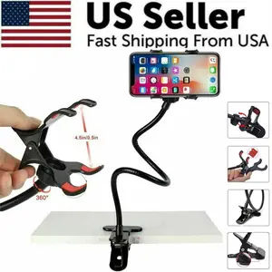 Adjustable Gooseneck Phone Holder with Clip for Bed, Desk, and Table - Universal Flexible Stand for Smartphones and Tablets