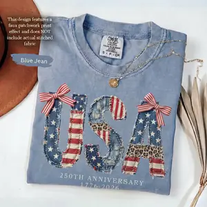 (FAUX PATCHWORK-PRINT) Comfort Colors 4th of July Shirt, FAUX Patchwork USA Shirt, Digital Print Tee, Retro American Shirt, Patriotic Shirt, Fourth of July Shirt, Patriotism Tee - HARSIN