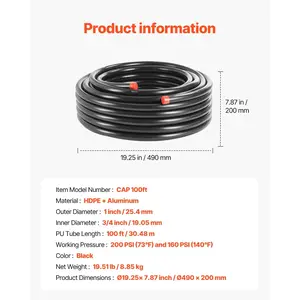 VEVOR Air Compressor Line Kit, 100FTx 3/4, HDPE-Aluminum Compressed Air Piping System, Leak-Proof, Pressure-Resistant Easy-to-Install, Compressed Air Line Tubing Kit for Garages Workshops, Black