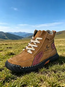 Men's Multi-Color Premium Handmade Stitched Leather Boots, High-Quality Durable Non-Slip Ankle Work Boots for Outdoor & Daily Wear