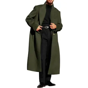 PASLTER Mens Wool Blend Pea Coat Notched Collar Double Breasted Long Jacket Trench Coats Classic Winter Overcoat