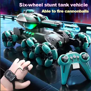 Remote Control Water Bullet Tank Car, 6-Wheel Stunt Off-Road Toy for Boys, Gesture Sensing RC Vehicle Gift