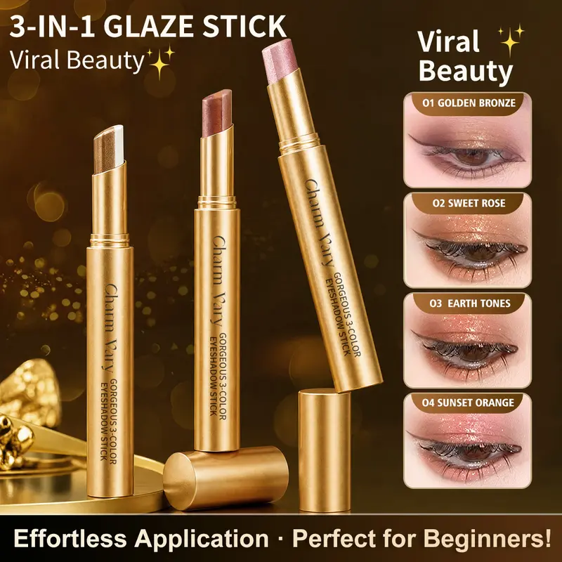 Charm Vary 3-Color Eyeshadow Stick(4PCS/Package), Dual-Ended Cream Eyeshadow Pen, Matte & Shimmer Eye Makeup, Smooth Application, Long-Wear Eye Color