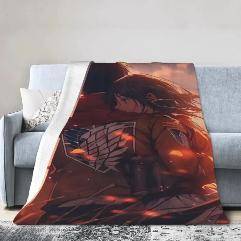 Ultra-Soft Flannel Attack On Titan Anime Throw Blanket - Wrinkle-Resistant, Super Softness Plush Travel Blanket for Bedroom, Studying, Family & Children - Christmas, Father's Day Holiday Gifts