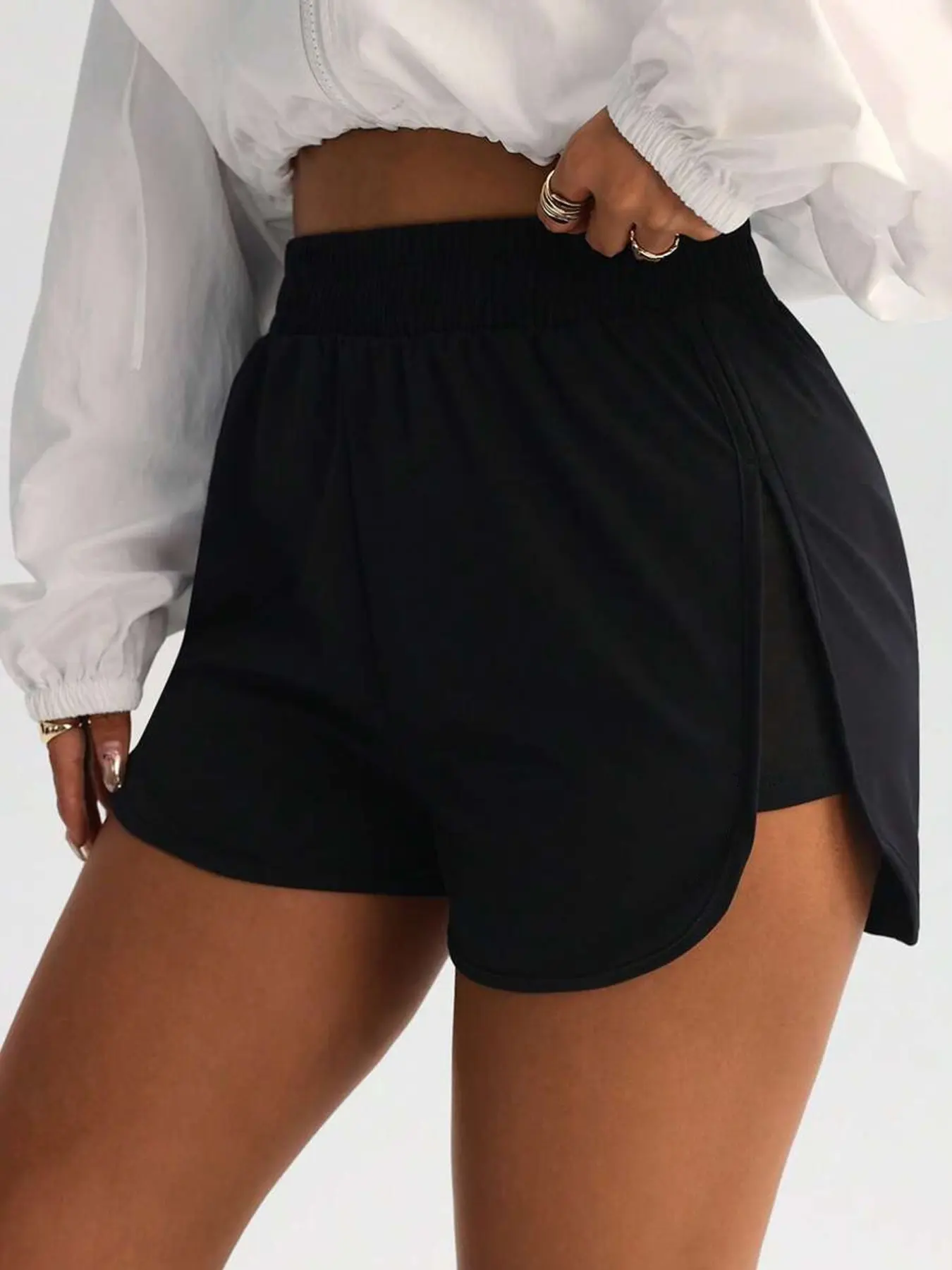 High-Waisted Slimming Workout Shorts, Side Slit Design, 4-Way Stretch Fabric, Perfect for Yoga & Casual Wear, Essential Athletic Apparel