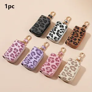 Leopard Print Car Keychain Wallet, Car Key Holder, Adjustable Shoulder Strap, Large Capacity Multi-Functional Key Bag, Unisex Fashion Practical Purse