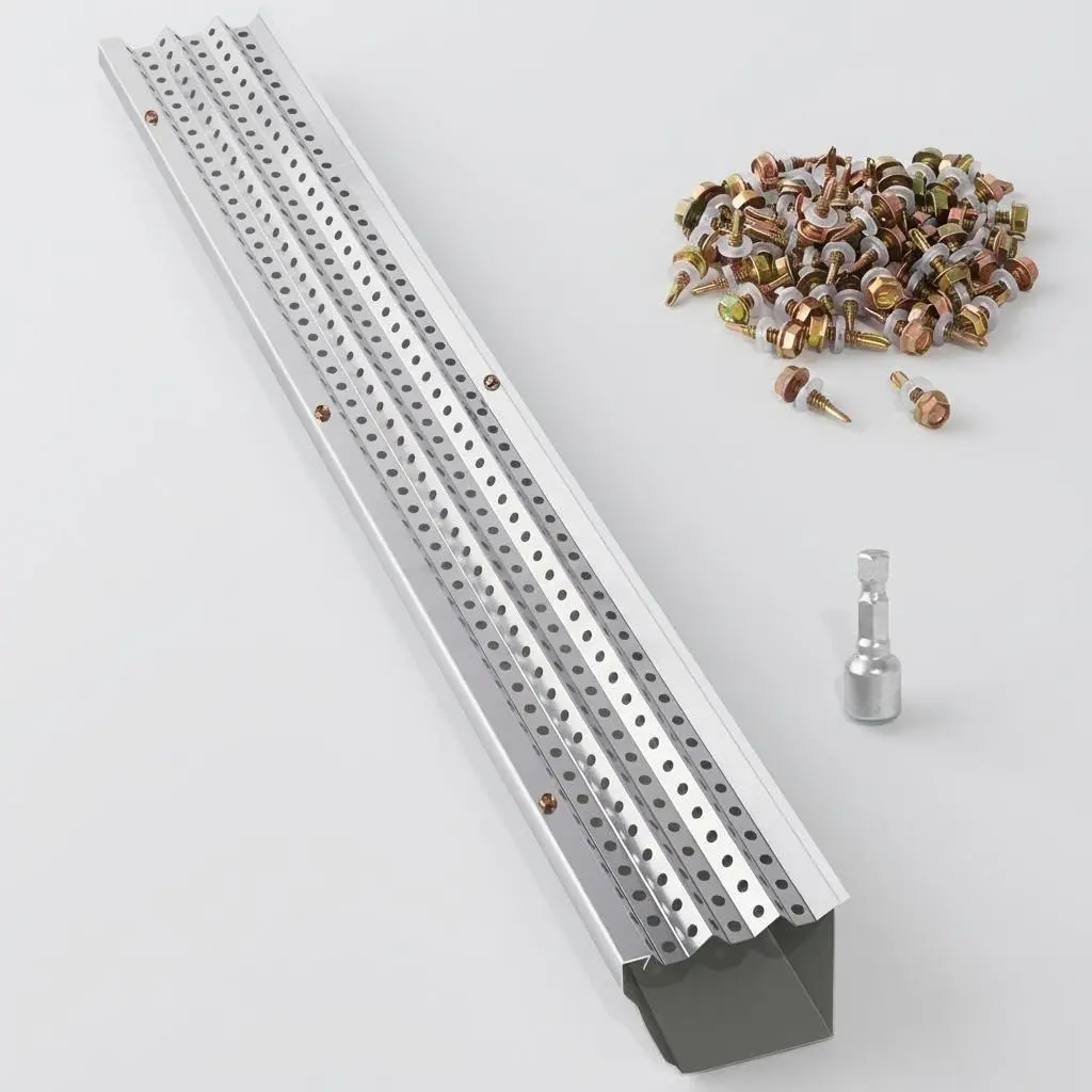 GARVEE Aluminum Gutter Guard Mesh – 5 Inch Wide, 200FT Total, Corrosion-Resistant 0.275'' Holes, 0.02'' Thick, All-Purpose Fit for All Roof & Gutter Types, DIY Install, Screws & Tools Included