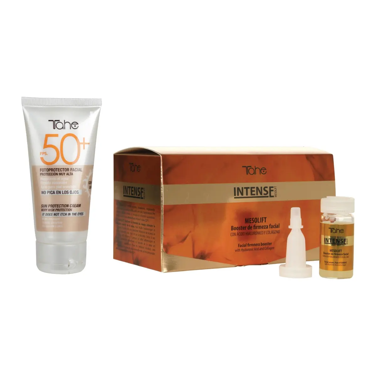 Tahe Facial Kit - Intense Mesolift Facial Firming Booster 6x10ml + Facial Sunscreen Sun Cream for Water Resistant SPF 50+, 50ml