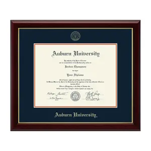 Auburn University Gold Embossed Diploma Frame - Museum-Quality Navy & Orange Matting, Solid Hardwood, High-Gloss Cherry Lacquer, Easy-to-Use Level-Lock Hanging System, 17"w x 13"h