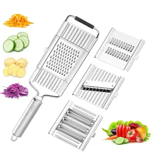 4 in 1 Stainless Steel Vegetable Cutter & Cheese Grater – Handheld Carrot Grater, Cabbage Shredder, Cucumber Slicer, Multi-Use Kitchen Grater/Slicer/Peeler for Cheese, Veggies & Fruit