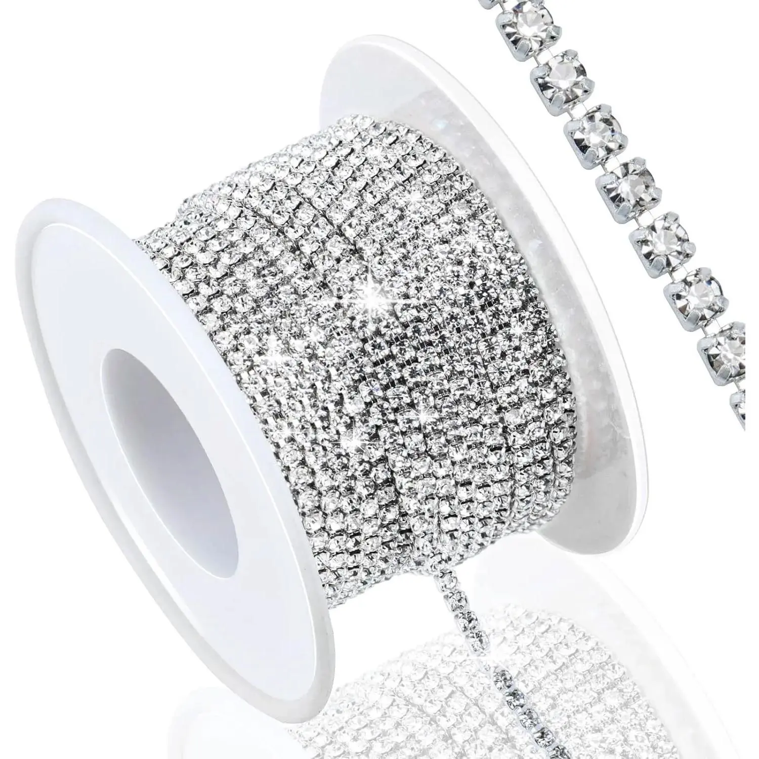 10 Yards 2MM Crystal Rhinestone Close Chain Trim for Sewing Crocs Shoes Clothes Cups, SS6 Claw Rhinestone Chain for Craft Jewelry Wedding Bouquet DIY Decoration
