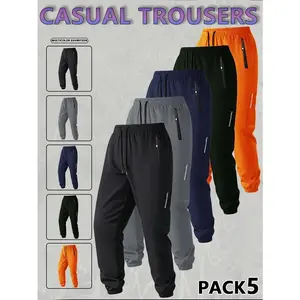 Men's 5-PACK Stretch Jogger Pants with Drawstring Waist, Lightweight & Breathable Athletic Pants with Pockets for Active Wear, Durable Polyester Fabric