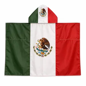 Unisex Mexico Flag Hooded Shawl Wrap - 5x3 Ft Lightweight Decorative Accessory Shawls, Green White Red Wearable Cape for Parades, Celebrations
