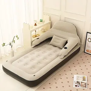 Air mattress with pump, flocking surface and pillow - PVC air sofa bed, perfect for camping, family overnight