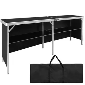 78“ Folding Portable Bar Table, Tradeshow Podium Table for Indoor, Outdoor, Party, Picnic, Exhibition, Includes Transport Bag, Storage Rack and Black Skirt
