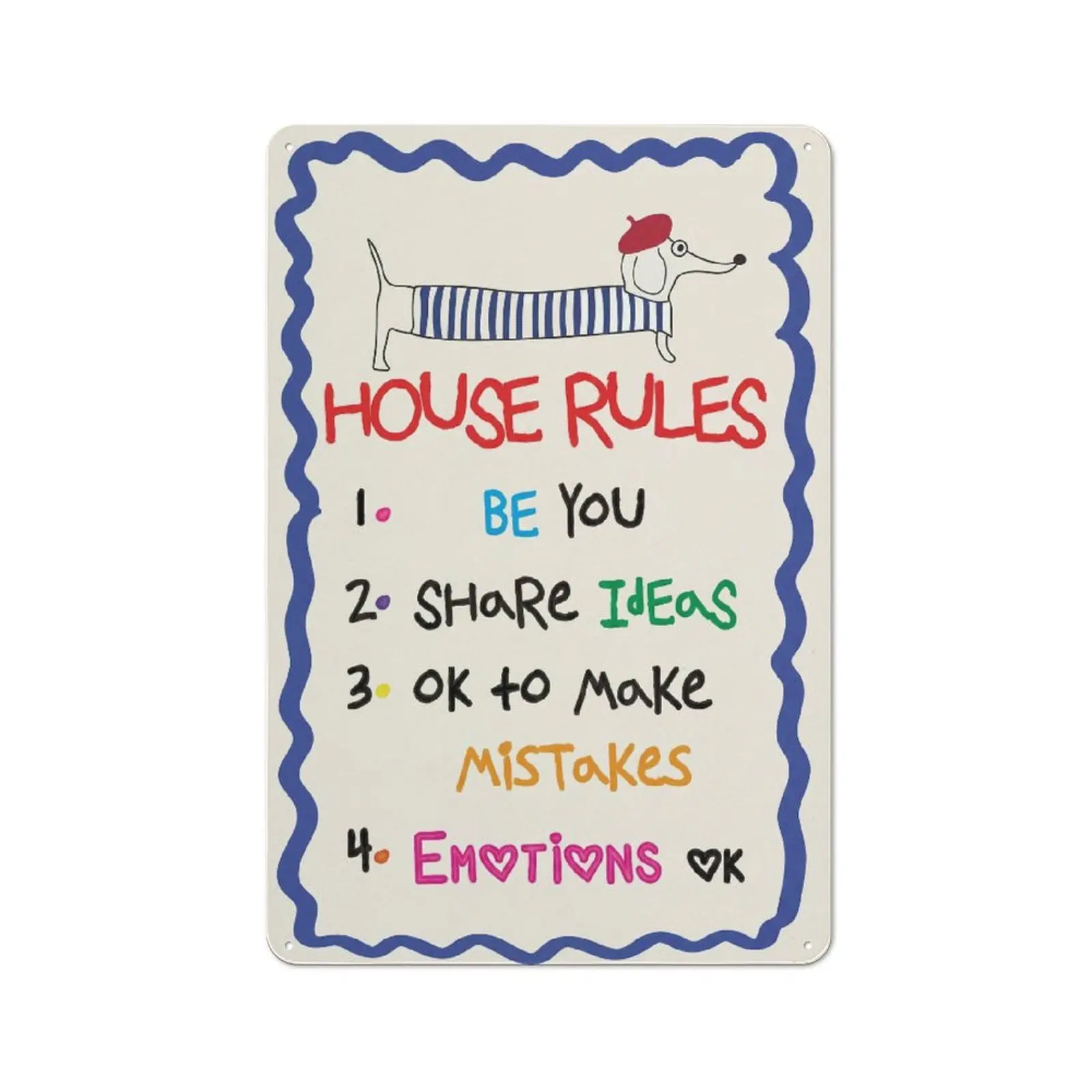 Dachshund House Rules Metal Tin Sign Cute Dog Wall Decor Positive Home Quotes Plaque for Living Room Bedroom Nursery Classroom Apartment Farmhouse Decoration Giftprinted rule poster