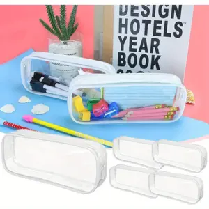 5 Pack Clear PVC Zipper Pencil Pouch, Pen Pencil Case Makeup Pouch, Large Capacity Pencil Bag for Office Stationery Travel Storage classroom  supplies storage gift