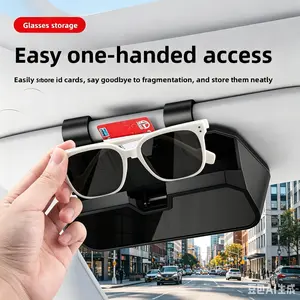 Car Visor Sunglasses Case, Car Accessories Visor Glasses Holder, Universal Automotive Eyeglasses Holder Protective Box Clip Eyewear Hard Shell Storage Organizer with Magnetic Closure and Card Clamp