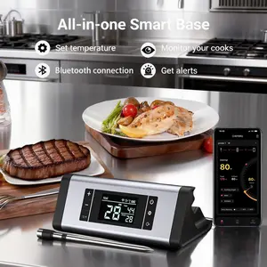 Wireless Kitchen Thermometer, Digital Bluetooth-compatible Probe, Rechargeable with Display and Alarm, Real-Time Monitoring Via Mobile APP