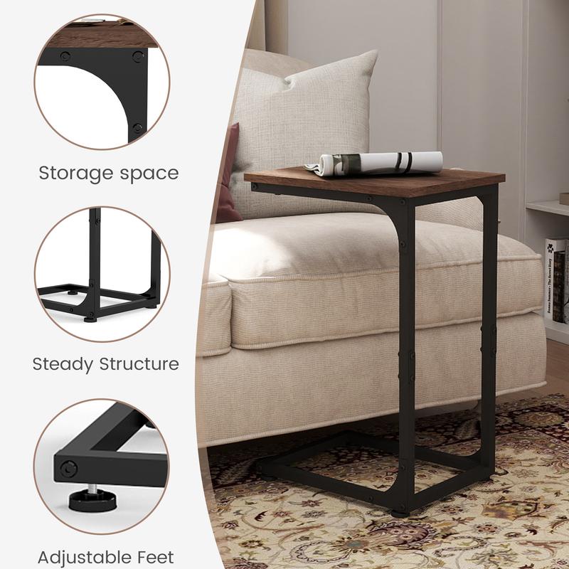 C Shaped End Table, Under Couch Slider, Small Wood Sofa Side Table, Bedside for Laptop, Computer, TV Dinner, Recliner Tray - Trending Living Room Must-Have, Cozy, Side Table for Couch Slide Under, Modern Nightstand,   for Living Room, Bedroom