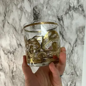 Vtg Culver Mushroom 12oz 22k Gold Whiskey Lowball Glass