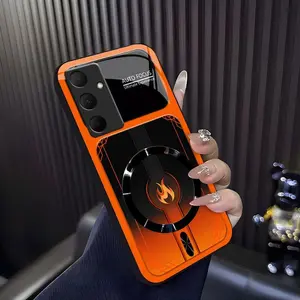 Cyber Mecha Flame MagSafe Compatible High Gloss Tempered Glass Protective Case with Shockproof Frame for [Galaxy A35] 952