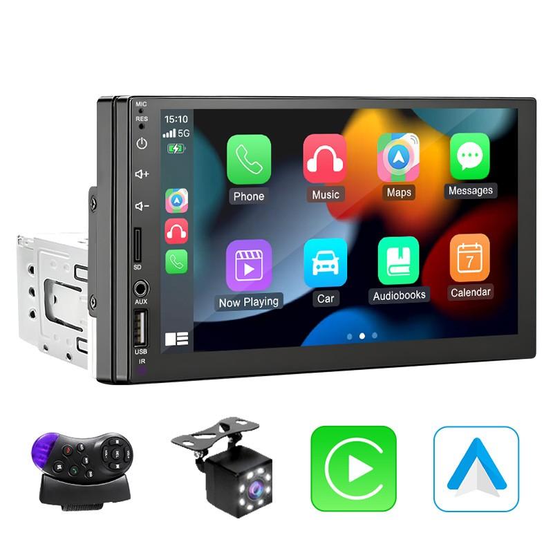 1 Din Car Multimedia Player, Car Video Players, Carplay Display + Fm Radio, Supports Apple Carplay Android Auto, Bluetooth-compatible 5.0 USB TF Aux Fm