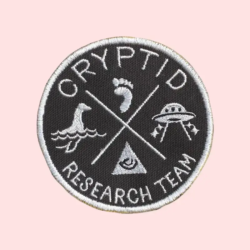 Cryptid Research Team Iron-On Patch - Sasquatch, Nessie, Mothman Design, Small (3.34" x 3.33"), Withstands Test of Time, Sparks Conversations, Ideal for Researching Cryptozoology