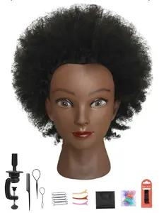Explosive Hair Model Head, 100% Real Human Hair, Face Dummy Head with Accessories, Loose Beauty Salon Mannequin Head, Braiding and Styling, Training Mannequin Head
