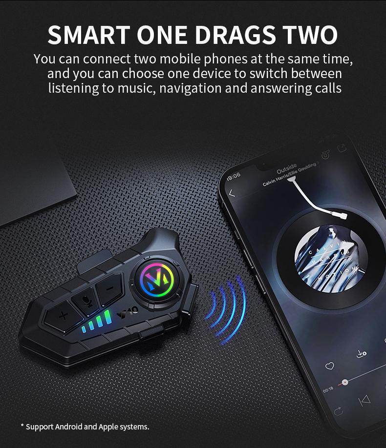 Y10 Motorcycle Helmet Headset Stereo Voice Control Bluetooth Hands Free Call  2000mAh With Ambient Light