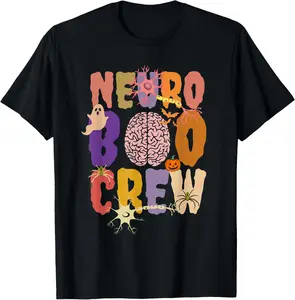 100% Cotton Unisex Neuro Boo Crew Halloween Anatomical Brain Anatomy Neurology T-Shirt