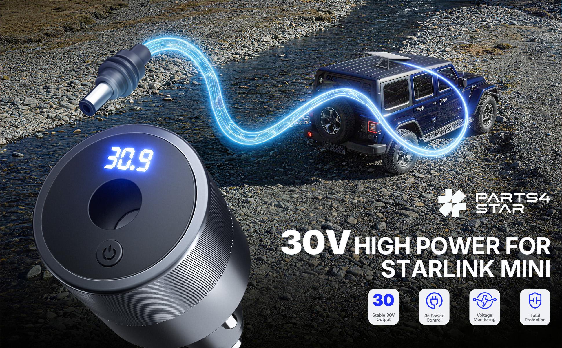 Starlink Mini Car Adapter 12V/24V to 30V DC Step-Up Converter with Digital Voltage Display & Power Switch
