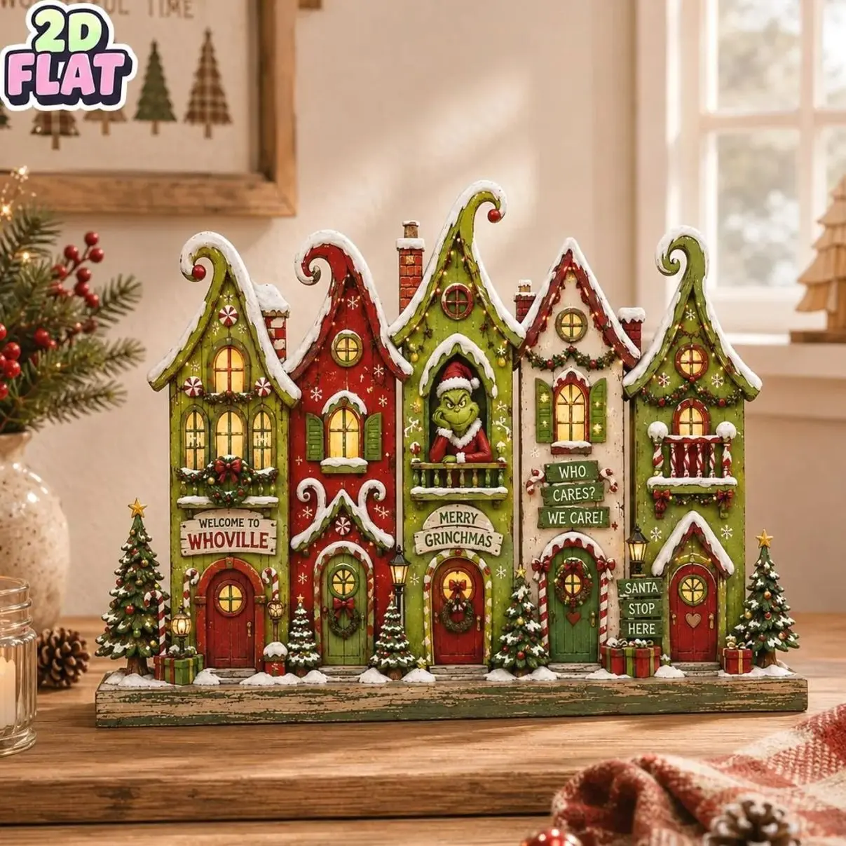 Grinc Whoville Christmas Village Decor, Whoville Wooden Block, Grinchmas Shelf Sitter, Christmas Town Display, Christmas Decor